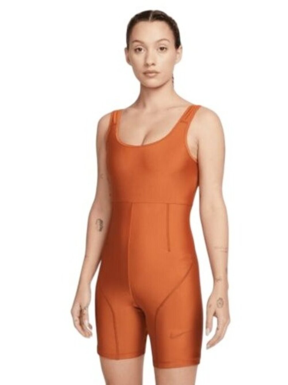 Nike Swim Women's Solid Fusion Legsuit One Piece NESSD183-220 Redstone L New Tag